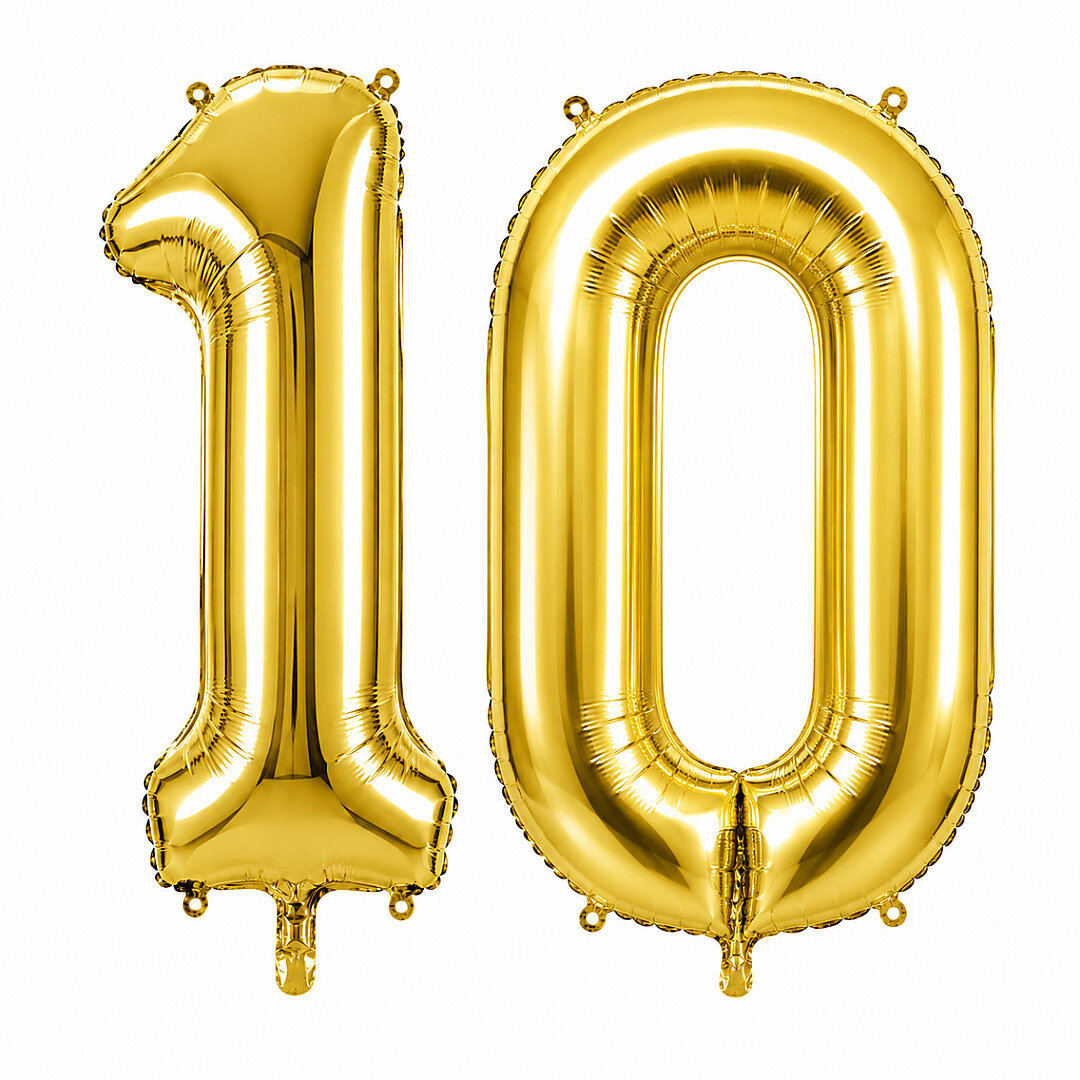 10 Rakam Folyo Balon Altın Rengi (36 cm) 