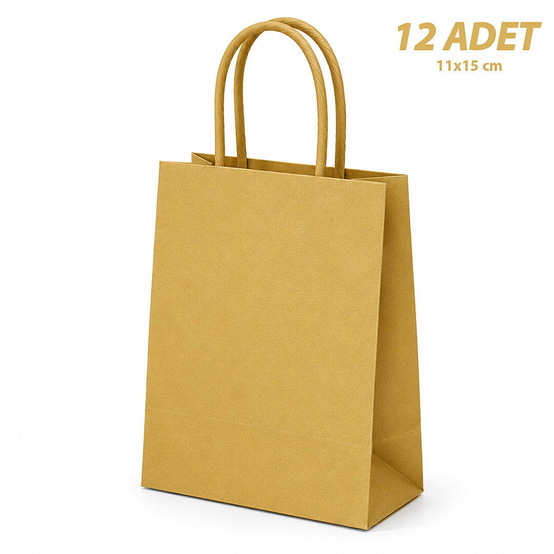 11x15 cm Hediyelik Kağıt Çanta Gold 12 Adet 