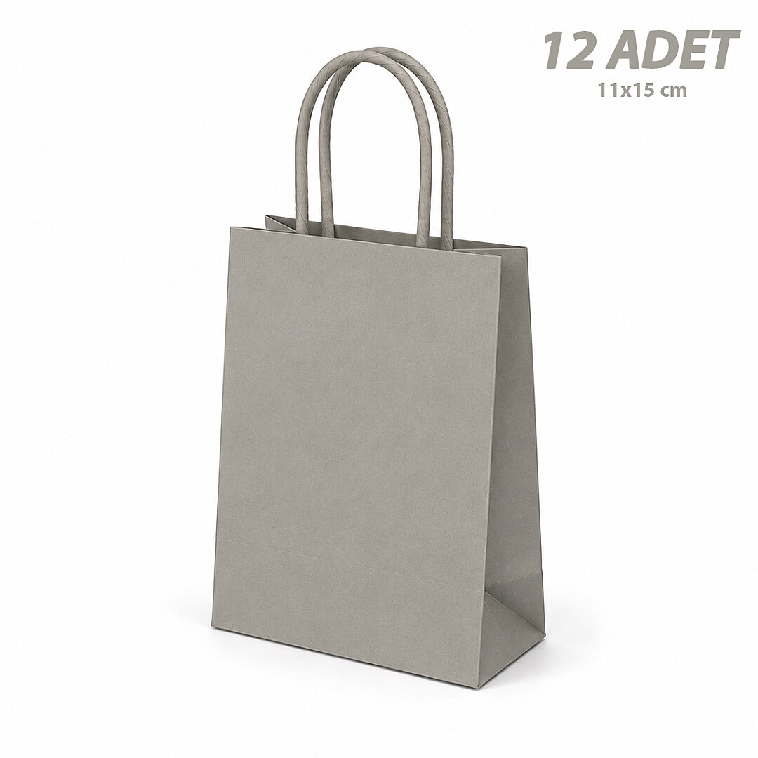 11x15 cm Hediyelik Kağıt Çanta Gri 12 Adet 