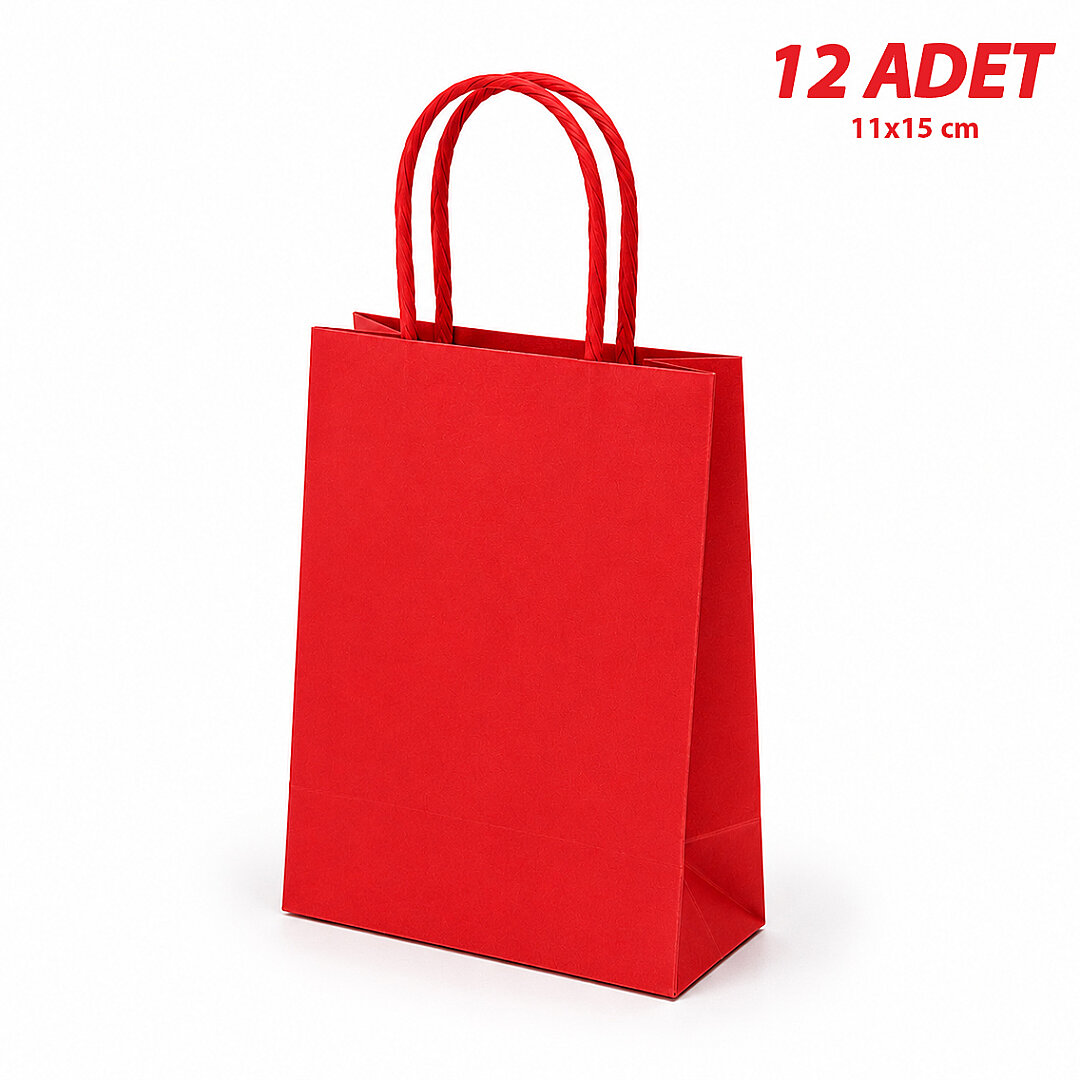 11x15 cm Hediyelik Kağıt Çanta Kırmızı 12 Adet 