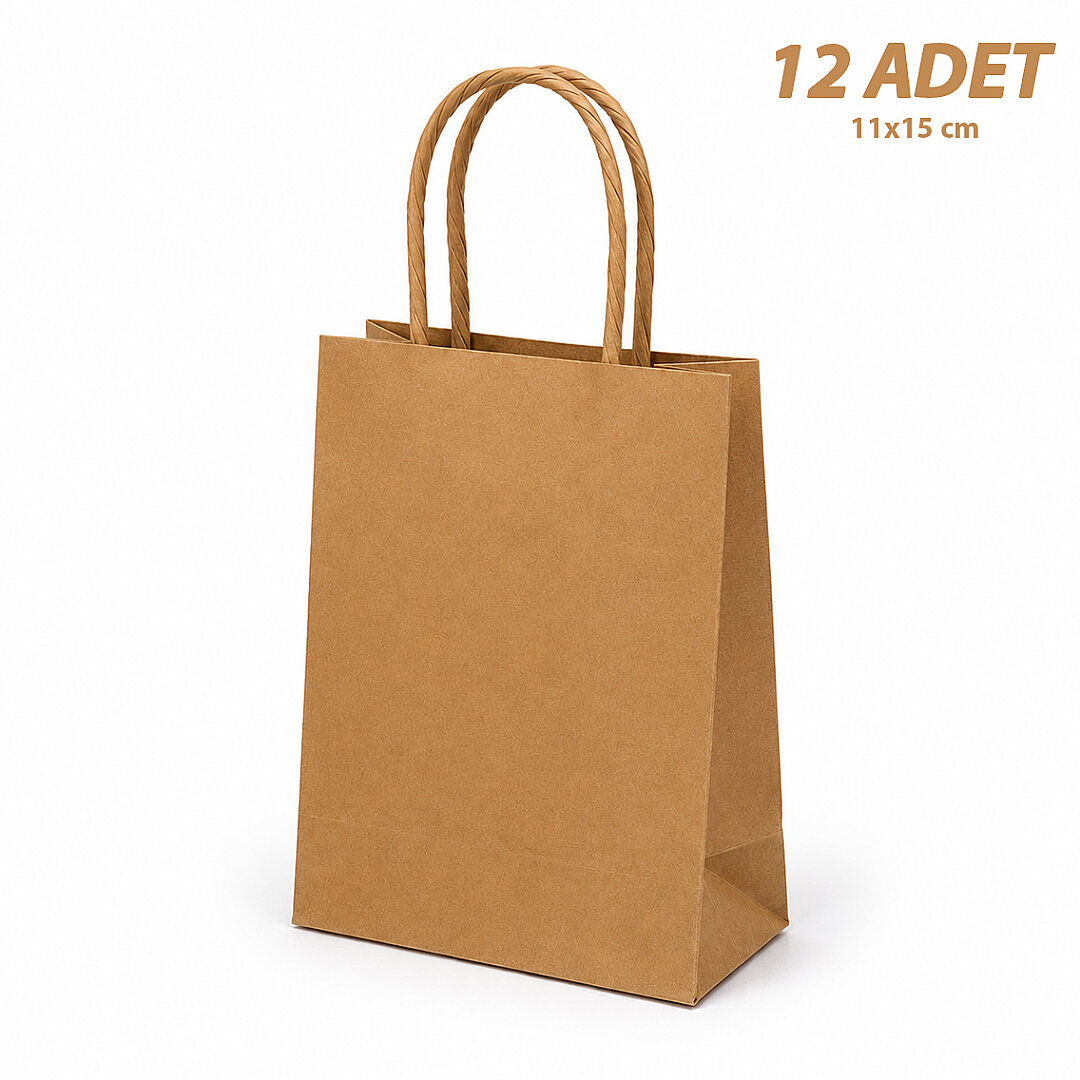 11x15 cm Hediyelik Kağıt Çanta Kraft 12 Adet 