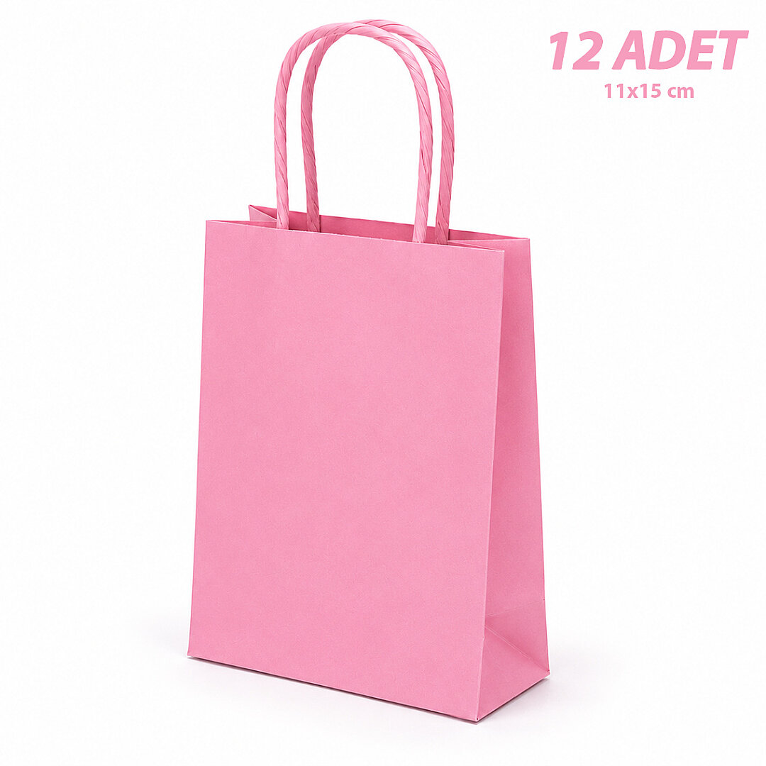 11x15 cm Hediyelik Kağıt Çanta Pembe 12 Adet 