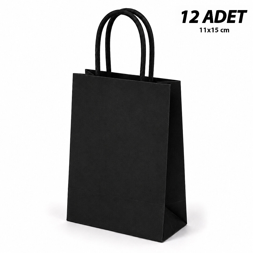 11x15 cm Hediyelik Kağıt Çanta Siyah 12 Adet 