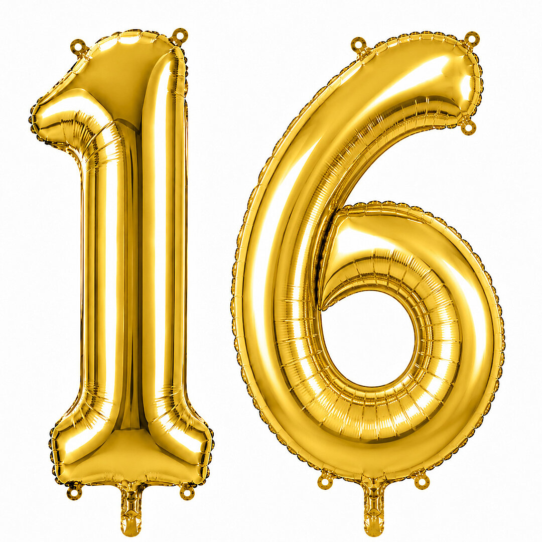 16 Rakam Folyo Balon Altın Rengi (36 cm) 