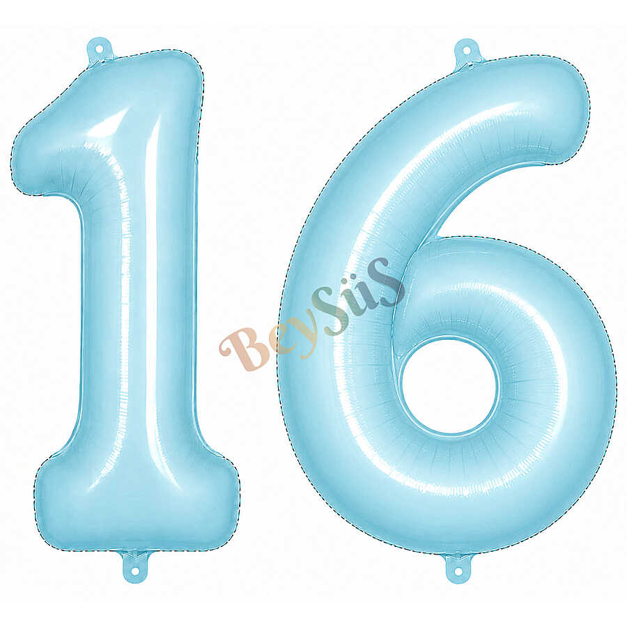 16 Rakam Folyo Balon Mavi Rengi (76 cm)