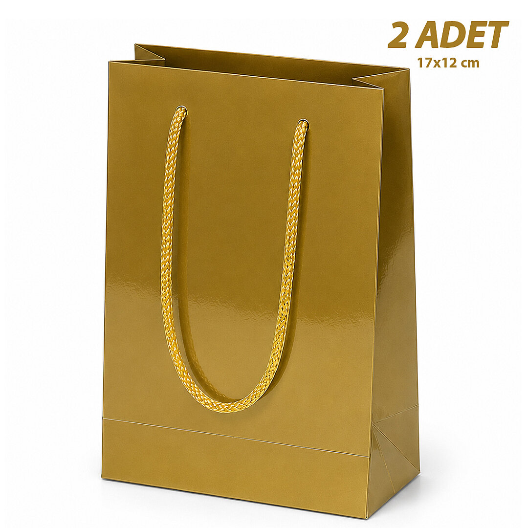 17x12 cm Parlak Kağıt Çanta Gold 2 Adet 
