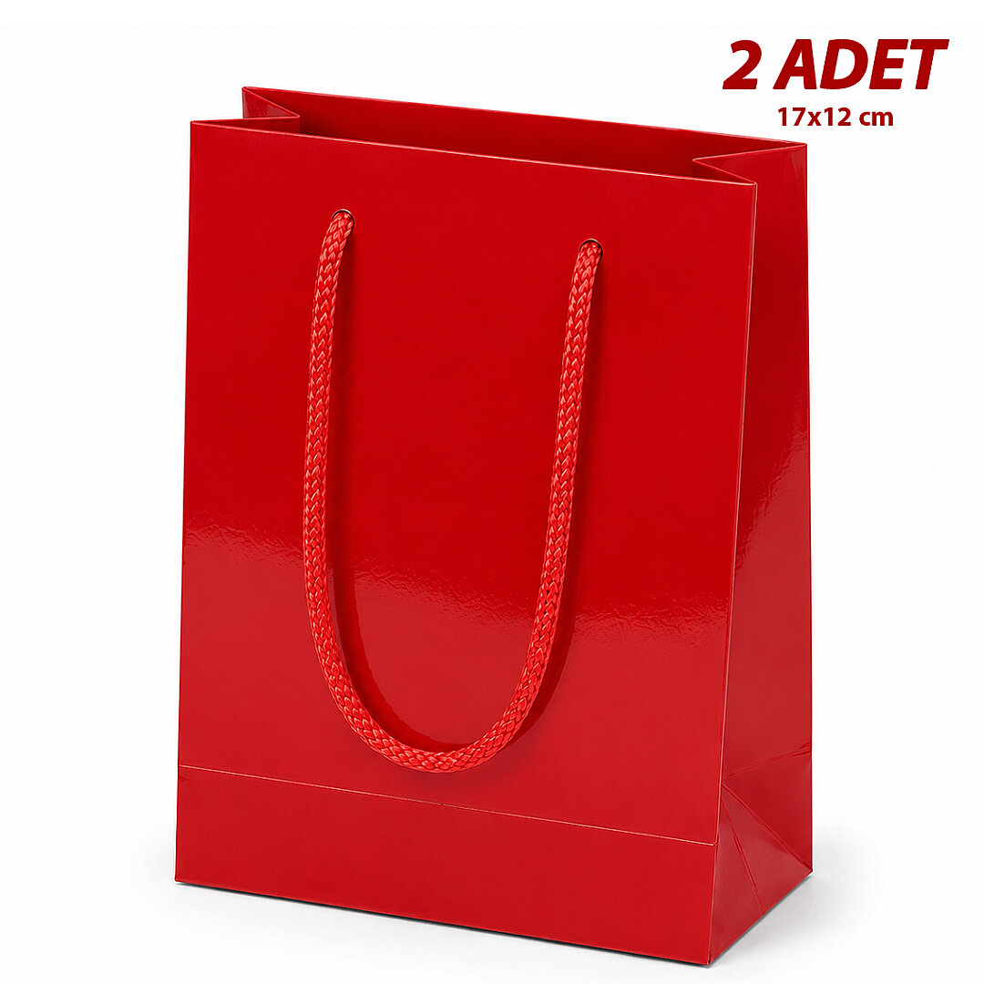 17x12 cm Parlak Kağıt Çanta Kırmızı 2 Adet 