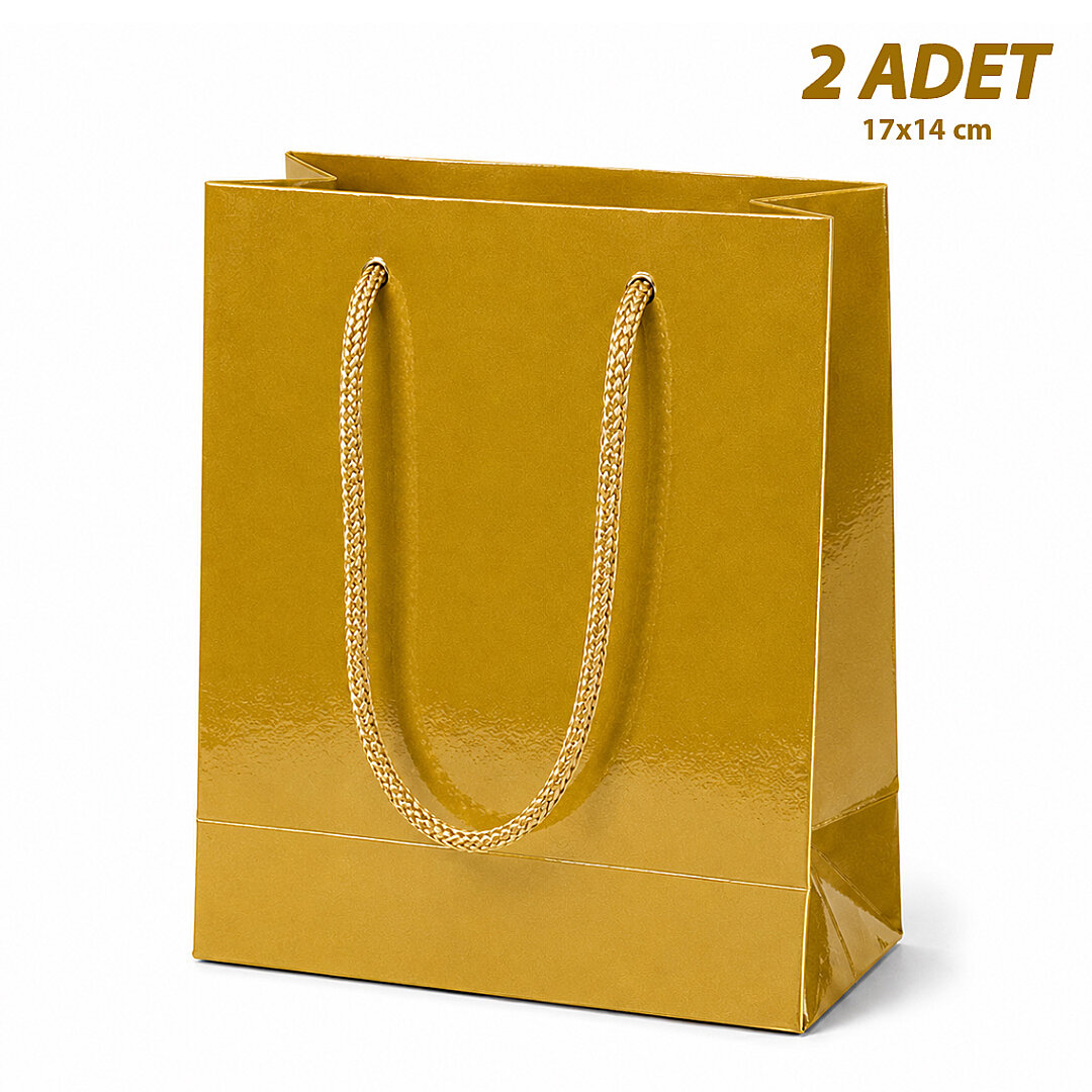 17x14 cm Parlak Kağıt Çanta Gold 2 Adet 