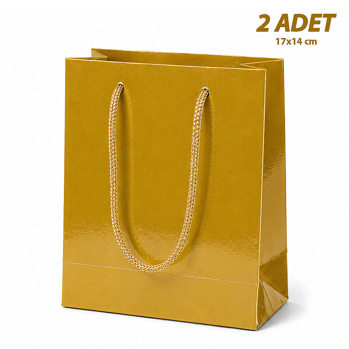 17x14 cm Parlak Kağıt Çanta Gold 2 Adet