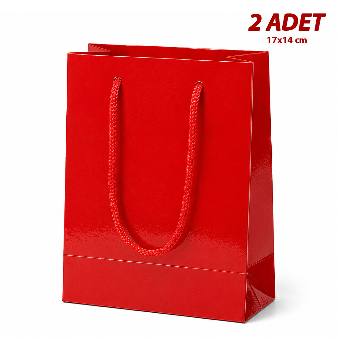 17x14 cm Parlak Kağıt Çanta Kırmızı 2 Adet 