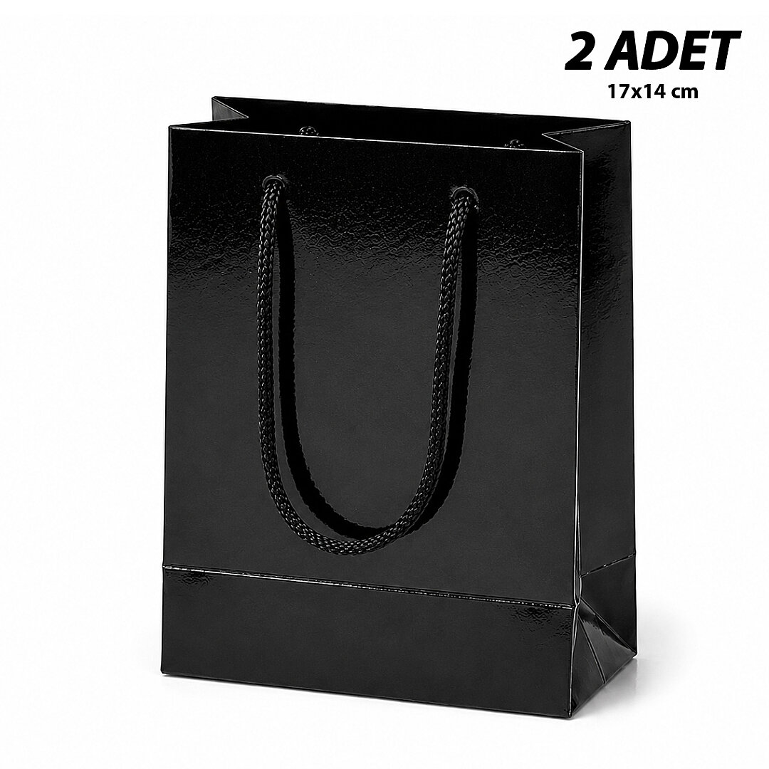 17x14 cm Parlak Kağıt Çanta Siyah 2 Adet 