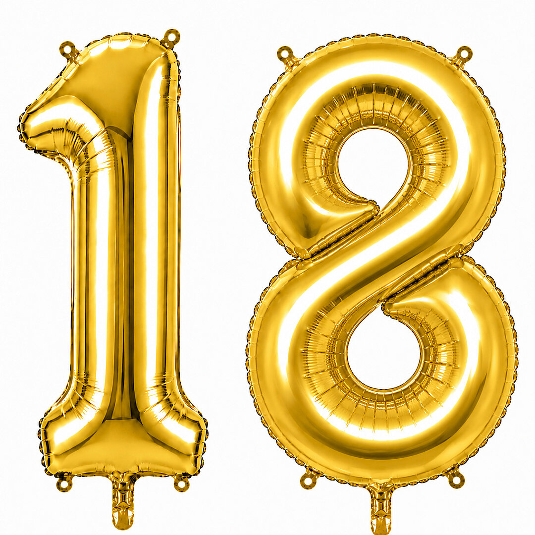 18 Rakam Folyo Balon Altın Rengi (76 cm) 