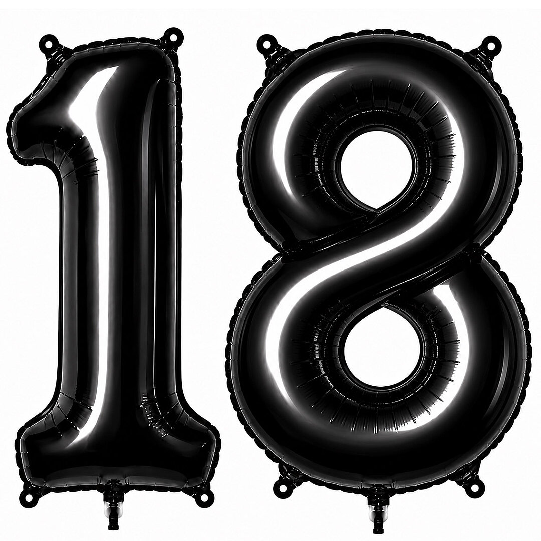 18 Rakam Folyo Balon Siyah Rengi (76 cm) 
