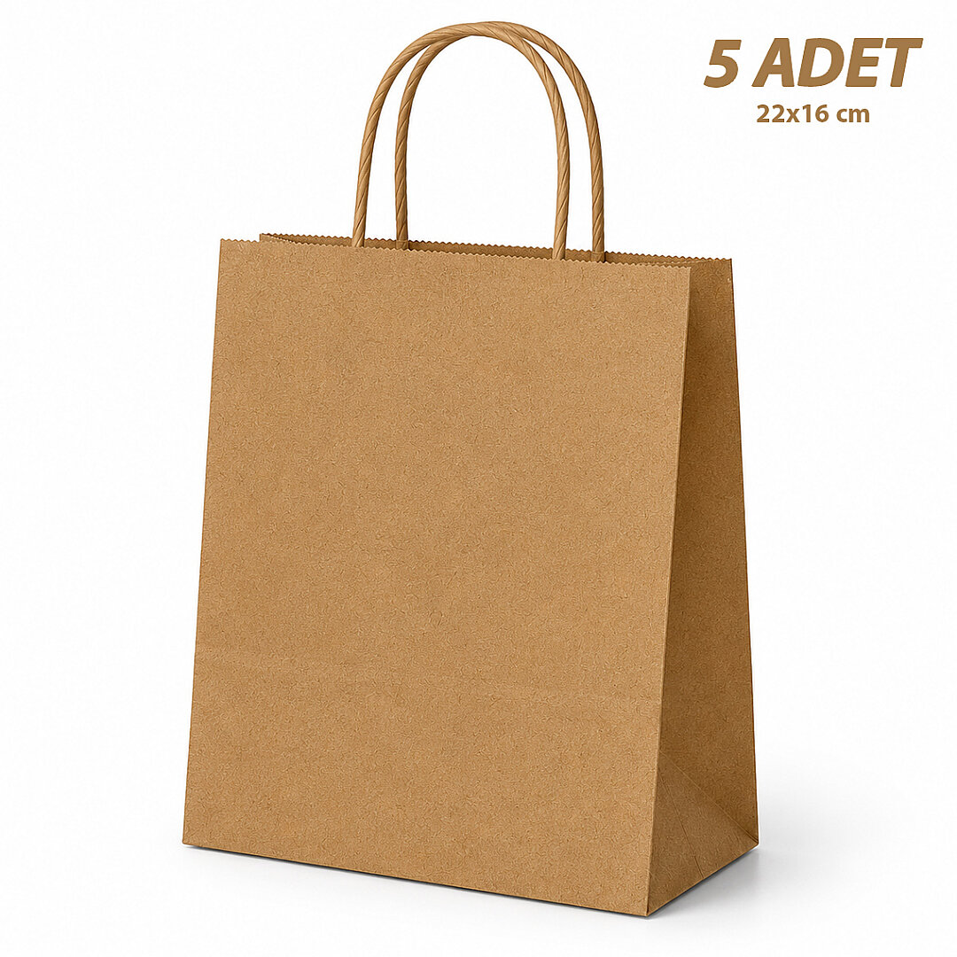 22x16 cm Hediyelik Kağıt Çanta Kraft 5 Adet 