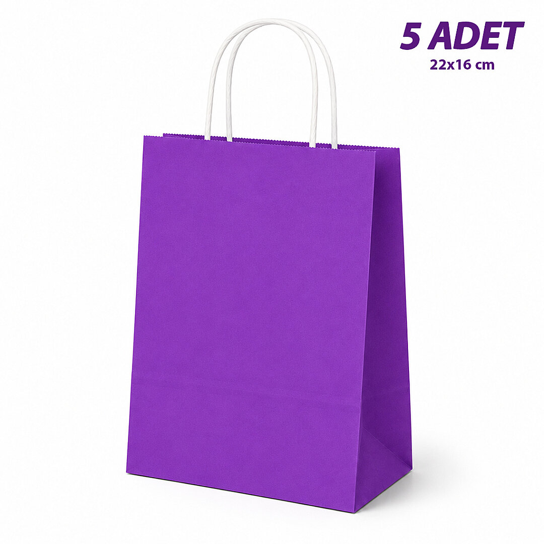 22x16 cm Hediyelik Kağıt Çanta Mor 5 Adet 