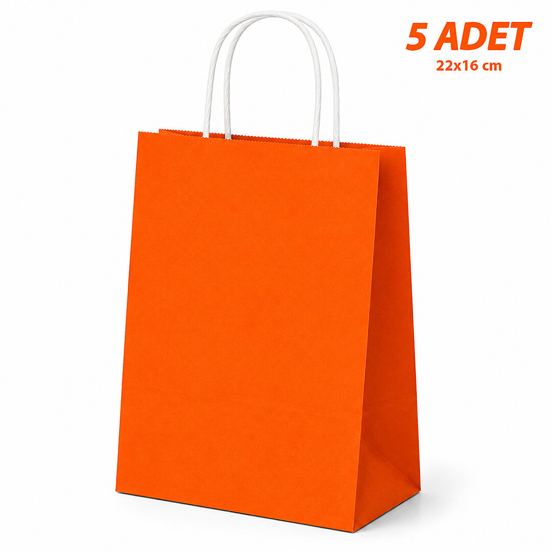 22x16 cm Hediyelik Kağıt Çanta Turuncu 5 Adet 