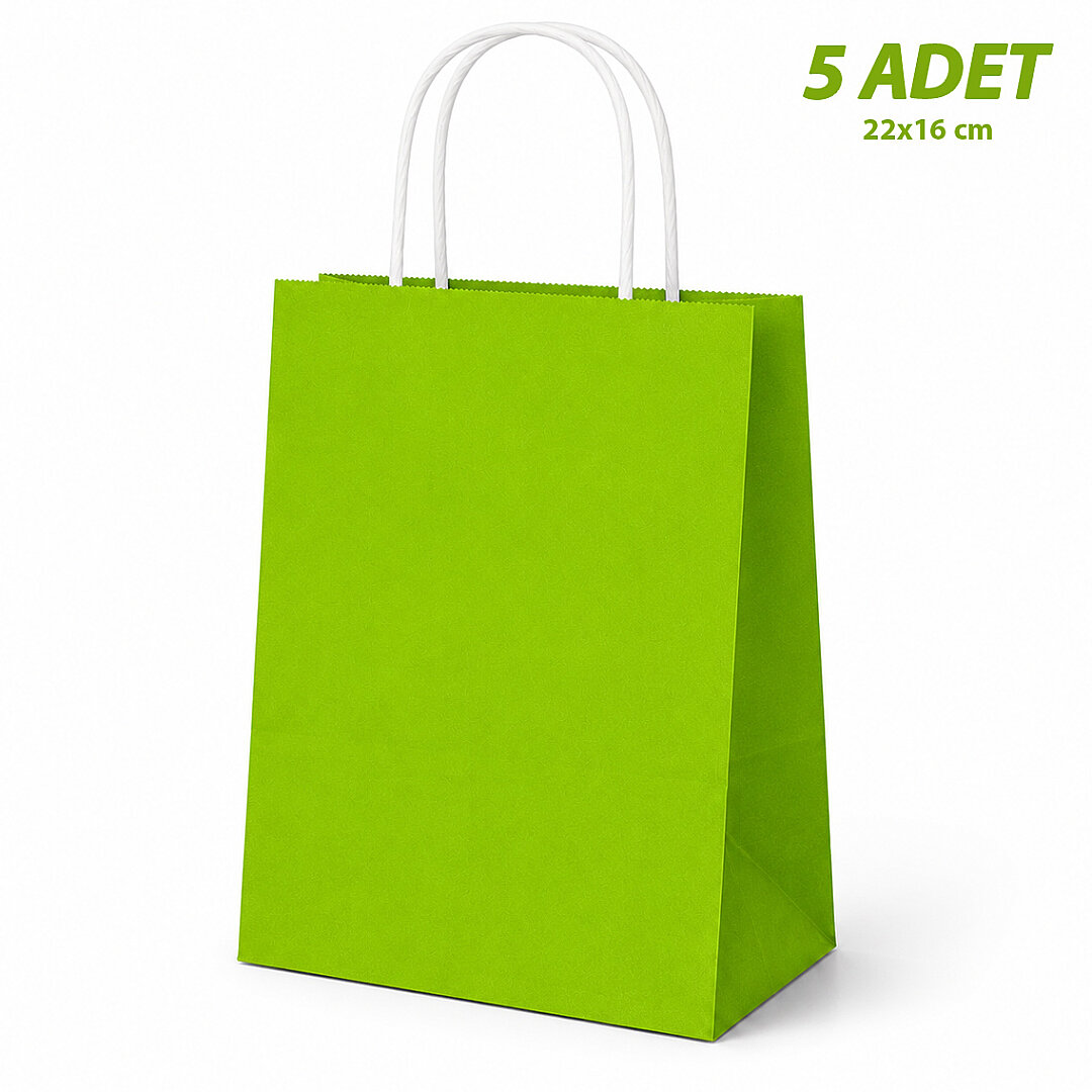 22x16 cm Hediyelik Kağıt Çanta Yeşil 5 Adet 