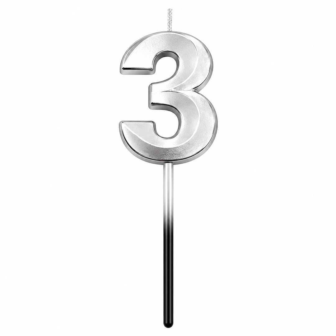 3 Rakam Mum Gümüş 