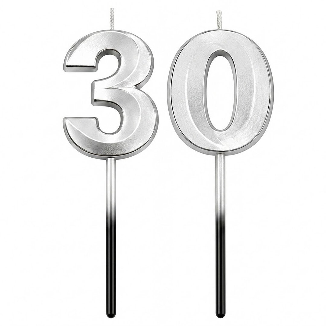 30 Rakam Mum Gümüş 