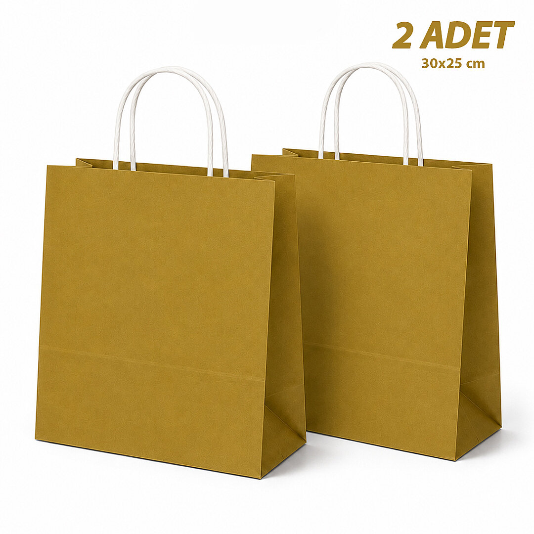 30x25 cm Hediyelik Kağıt Çanta Gold 2 Adet 
