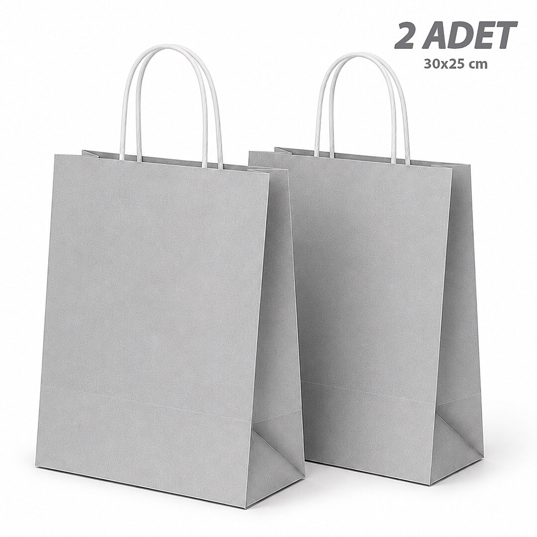 30x25 cm Hediyelik Kağıt Çanta Gri 2 Adet 