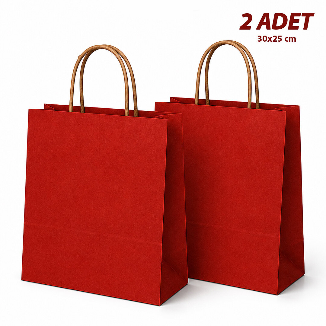 30x25 cm Hediyelik Kağıt Çanta Kırmızı 2 Adet 