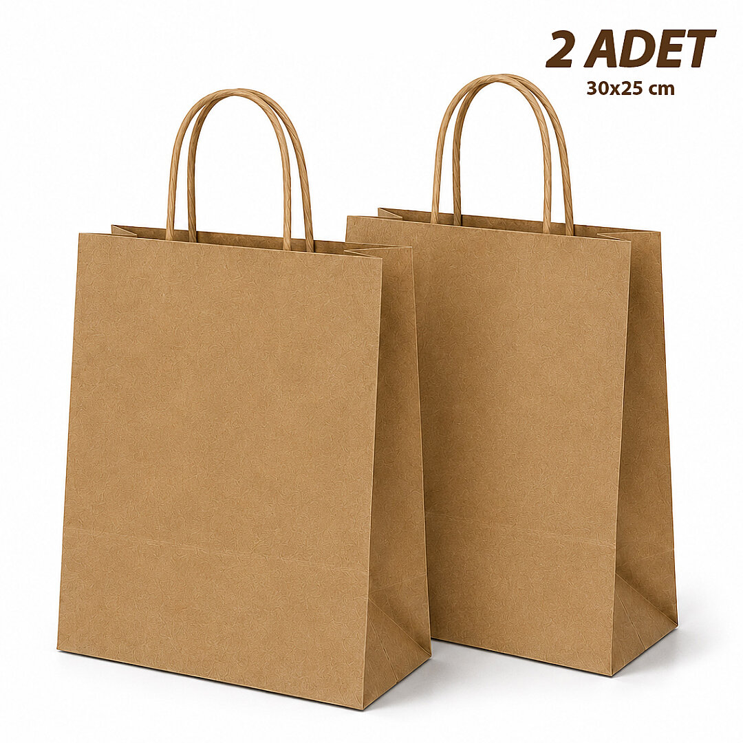 30x25 cm Hediyelik Kağıt Çanta Kraft 2 Adet 