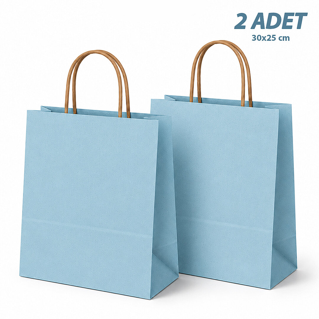 30x25 cm Hediyelik Kağıt Çanta Mavi 2 Adet 