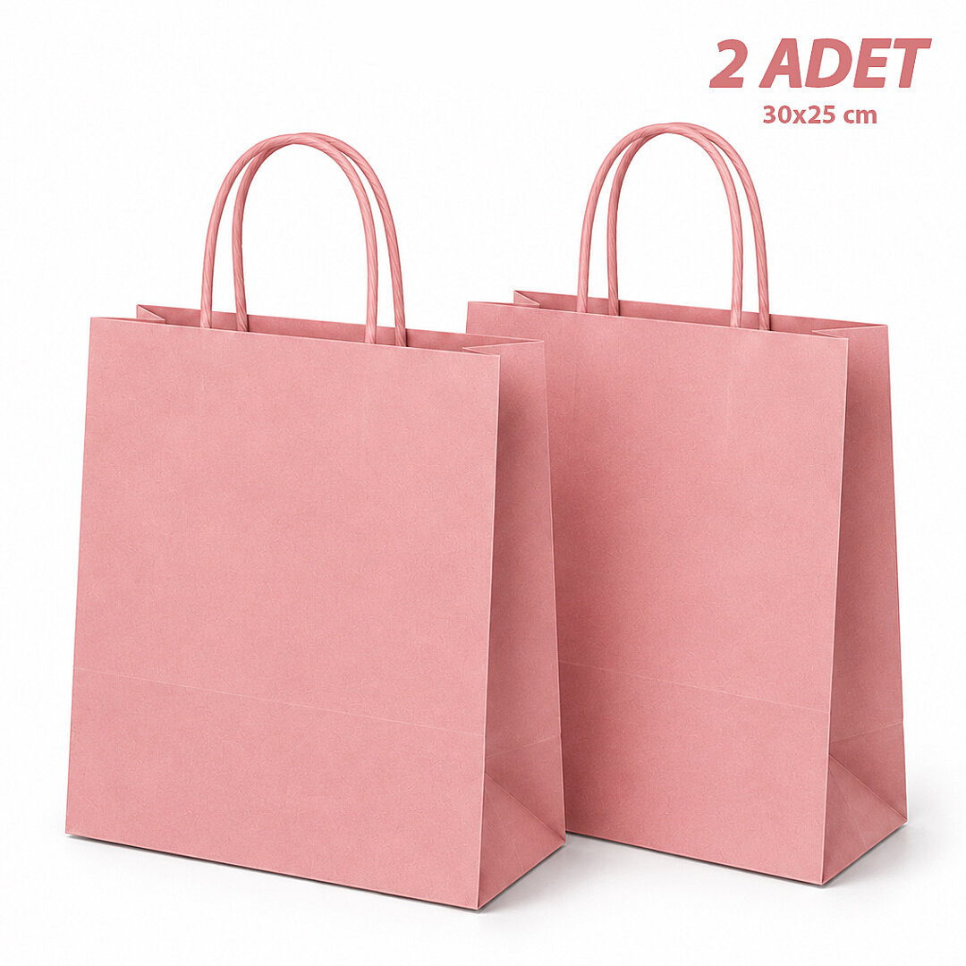 30x25 cm Hediyelik Kağıt Çanta Pembe 2 Adet 