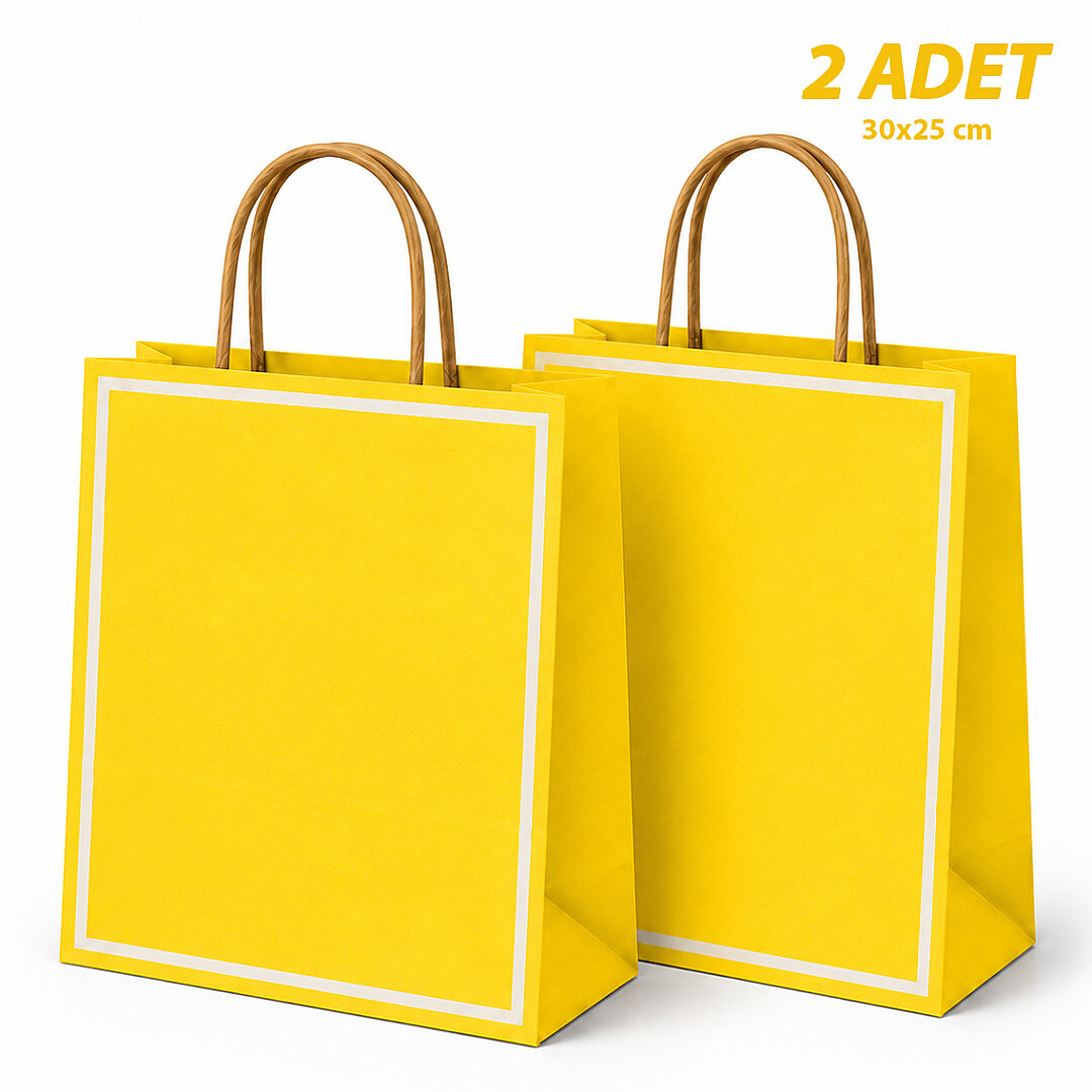 30x25 cm Hediyelik Kağıt Çanta Sarı 2 Adet 