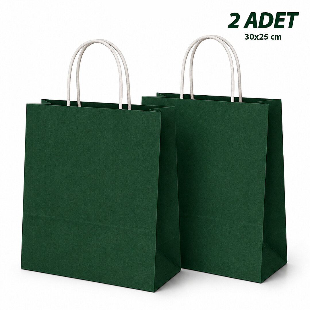 30x25 cm Hediyelik Kağıt Çanta Yeşil 2 Adet 