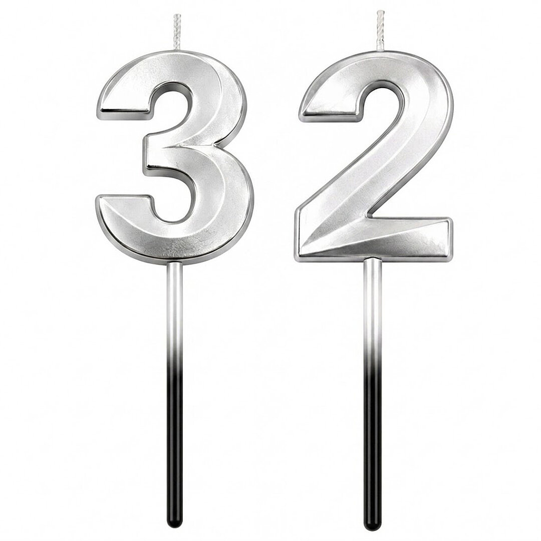 32 Rakam Mum Gümüş 
