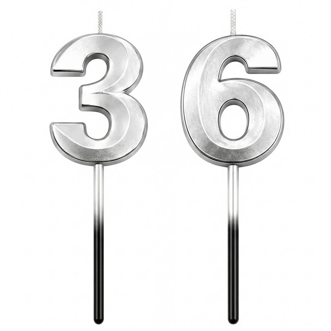 36 Rakam Mum Gümüş 