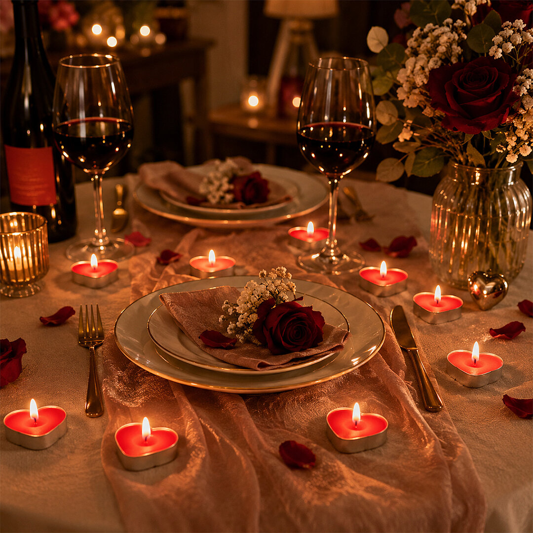 4 Adet Kalpli Tealight Mum - Romantik Kalp Şekilli Dekoratif Küçük Mum 
