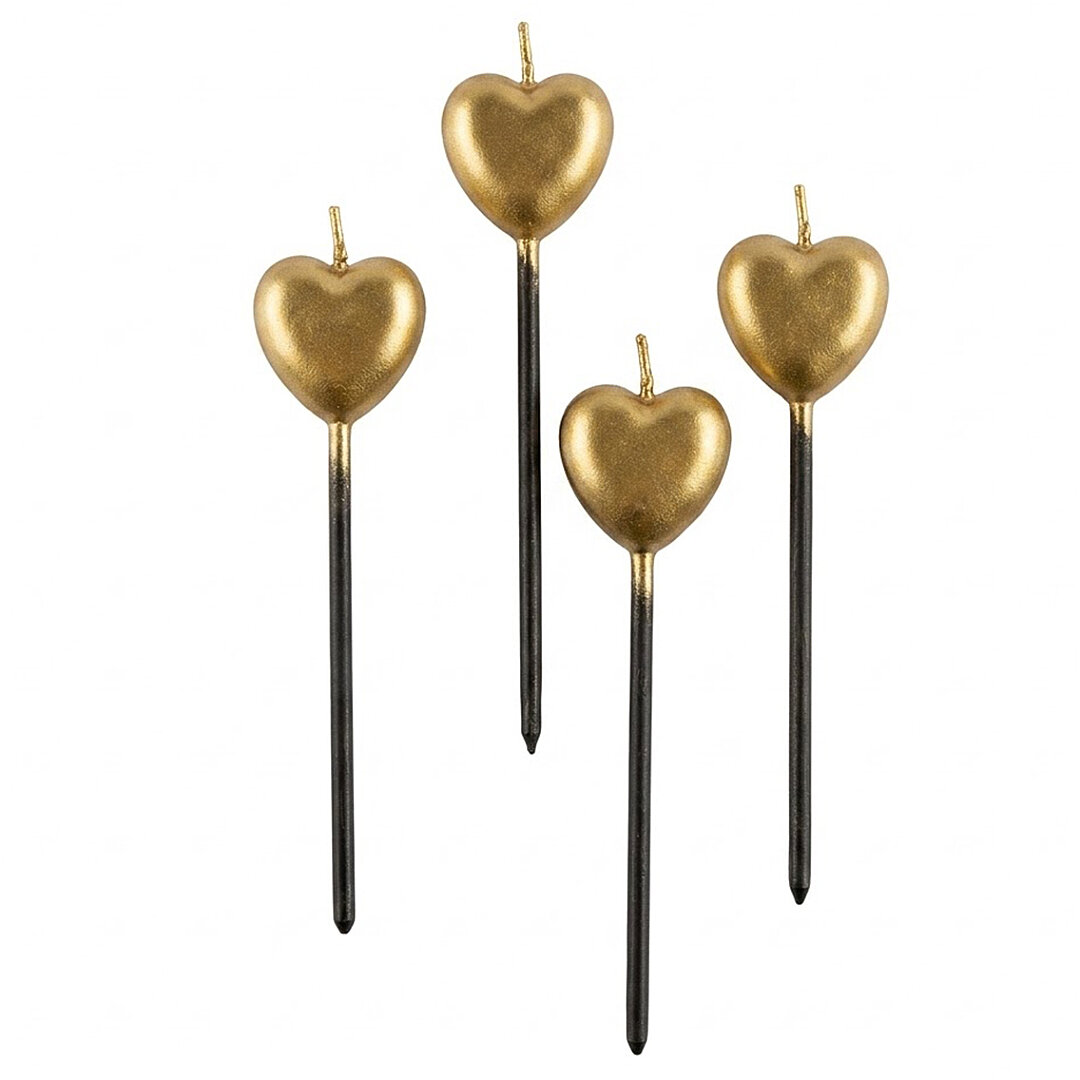 4'lü Kalp Mum Gold 