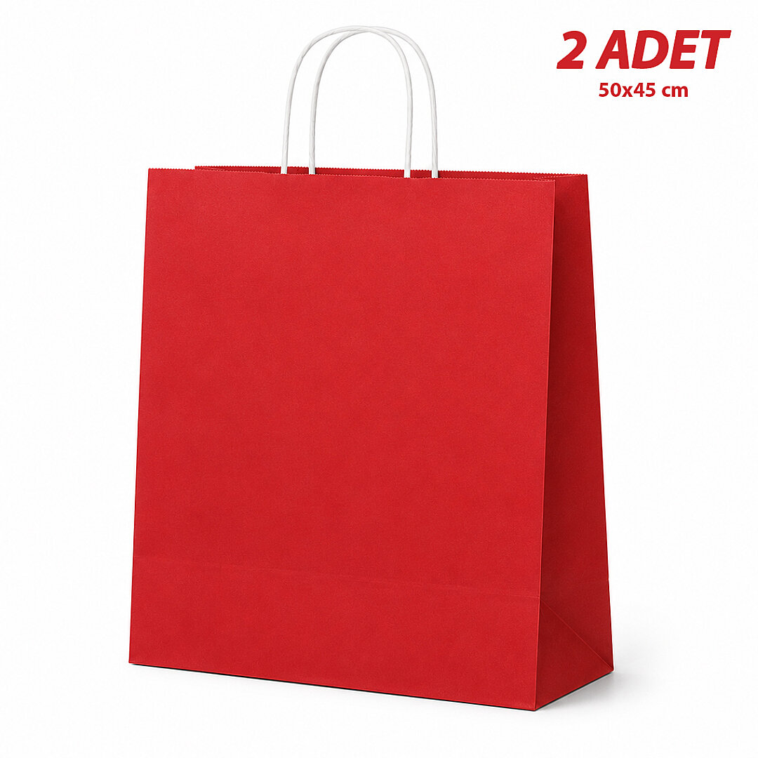 50x45 cm Hediyelik Kağıt Çanta Kırmızı 2 Adet 