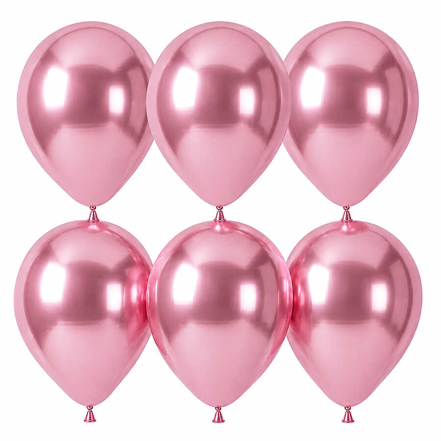Açık Pembe Renk Lateks krom Balon (30 cm) - 6 Adet