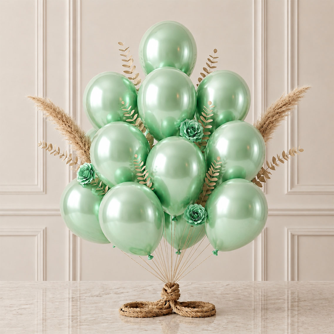 Açık Yeşil Renk Lateks Metalik Balon (30 cm) - 12 Adet