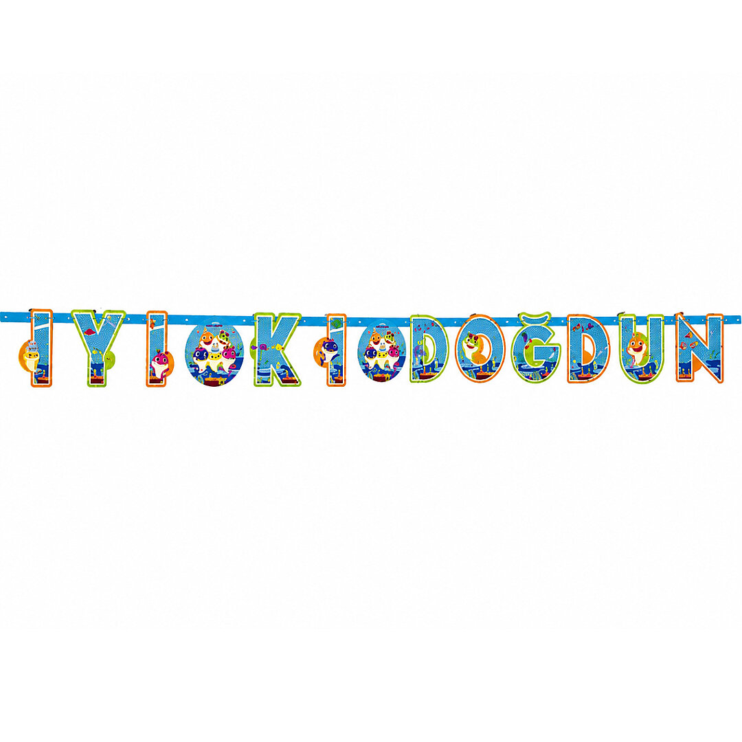 Baby Shark Temalı Happy Birthday Banner 