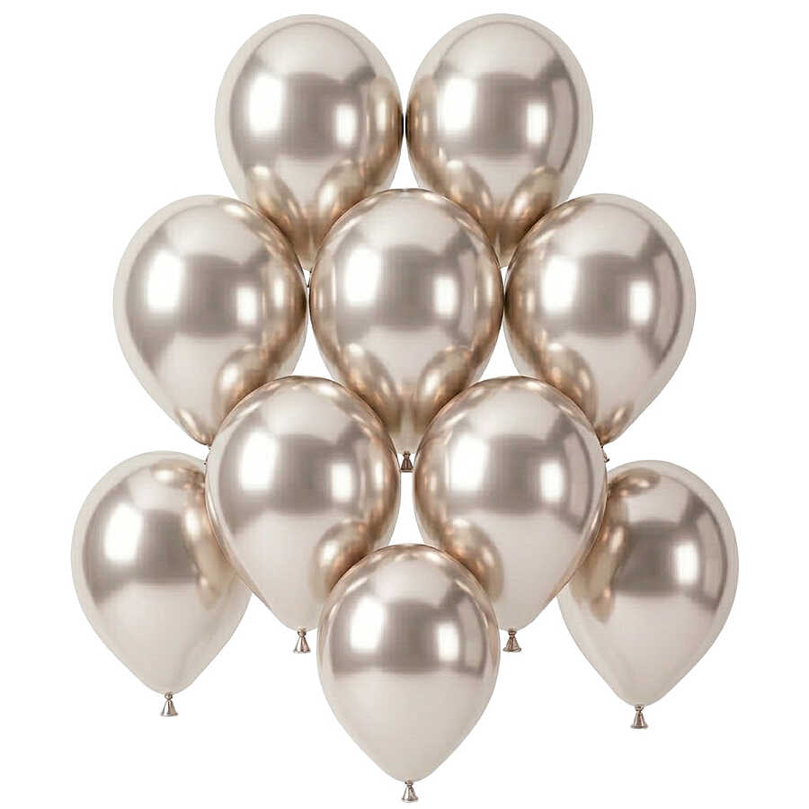 Beyaz Altın Renk Lateks krom Balon (15 cm) - 10 Adet
