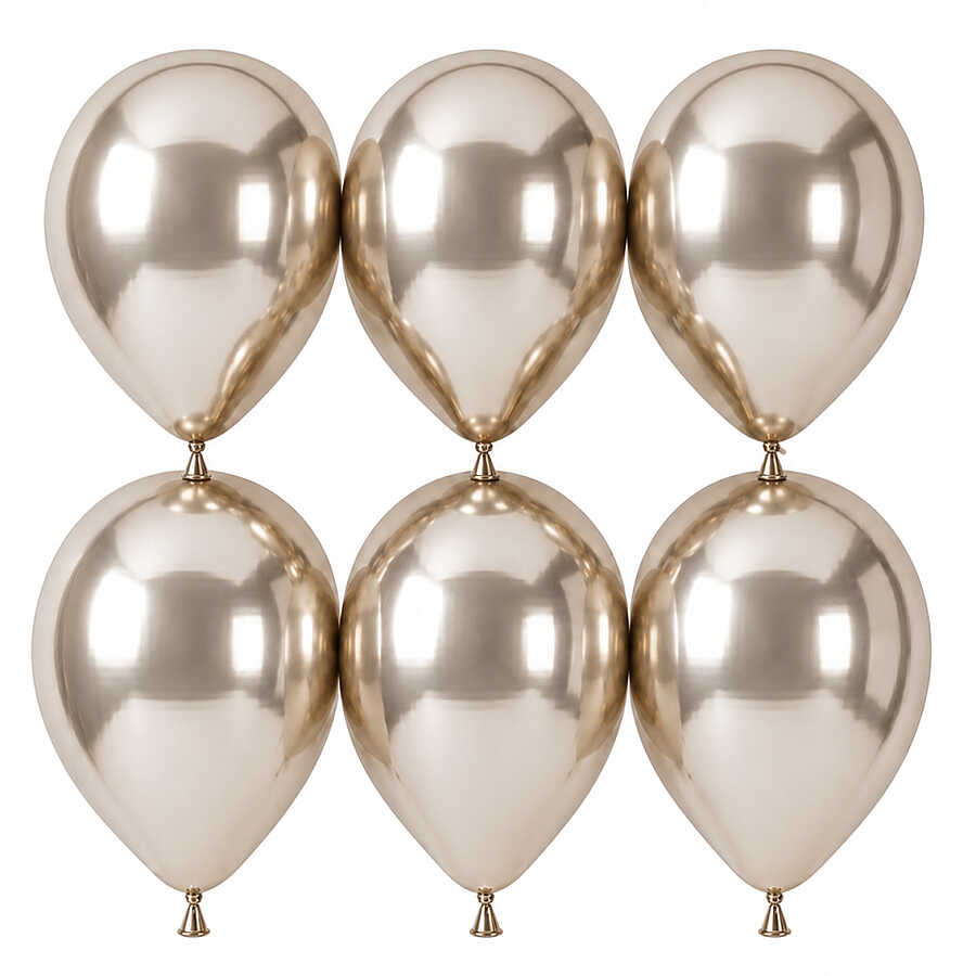 Beyaz Altın Renk Lateks krom Balon (30 cm) - 6 Adet