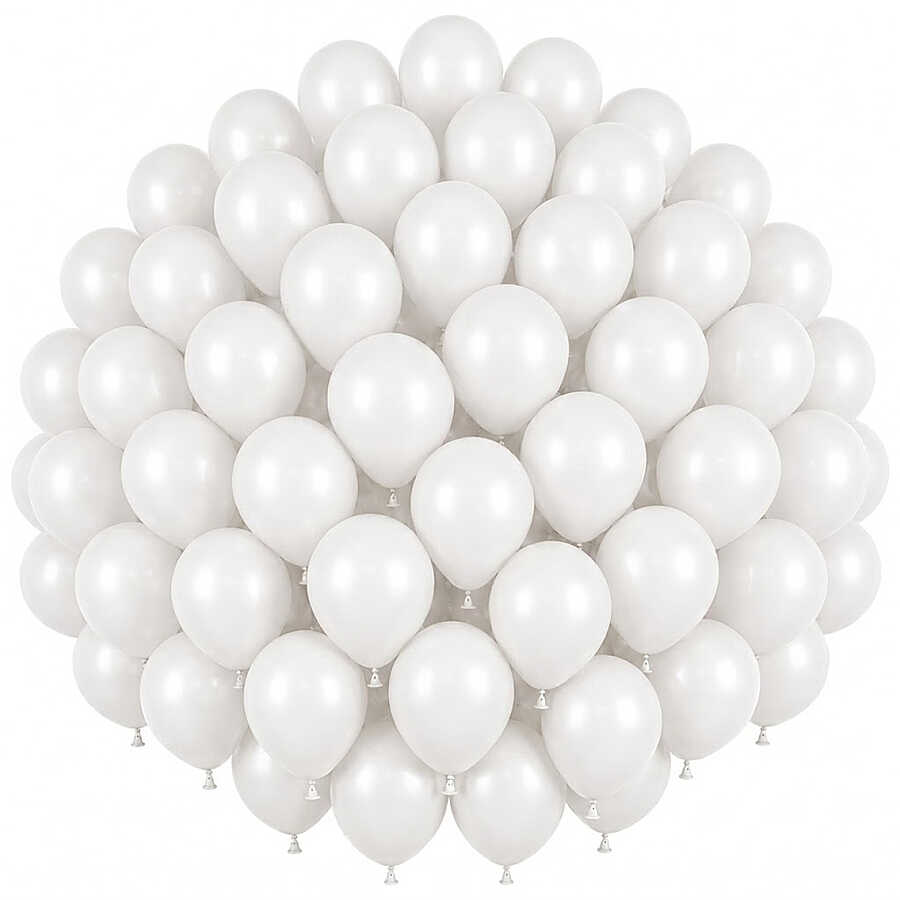 Beyaz Renk Lateks Pastel Balon (30 cm) - 50 Adet