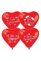 Beysüs 12 Adet Kırmızı Kalpli Seni Seviyorum Baskılı Balon Helyumla Uçan - Beysüs