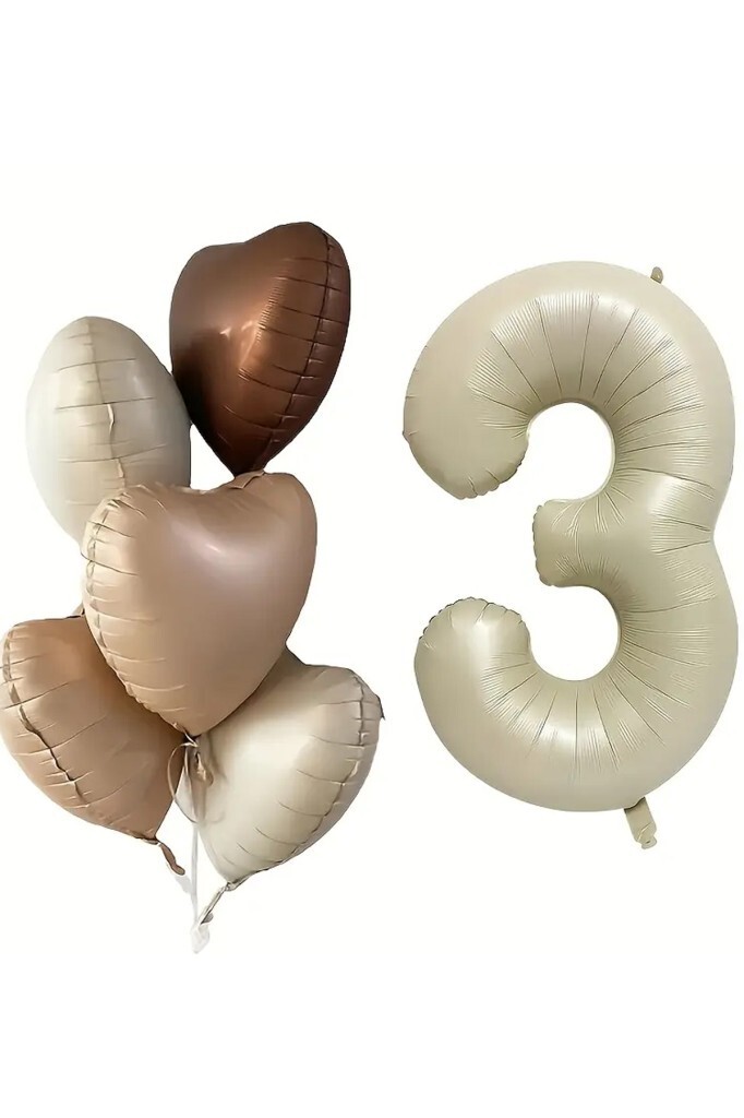 Beysüs 3 Yaş Retro Doğum Günü Balon Seti 5 Adet Kalp Balon - 2