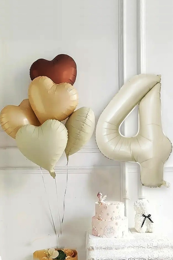 Beysüs 4 Yaş Retro Doğum Günü Balon Seti 5 Adet Kalp Balon - Beysüs