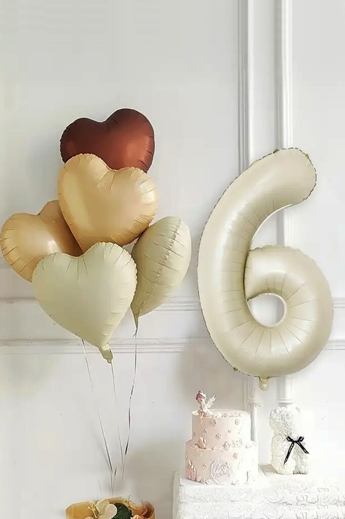 Beysüs 6 Yaş Retro Doğum Günü Balon Seti 5 Adet Kalp Balon - Beysüs