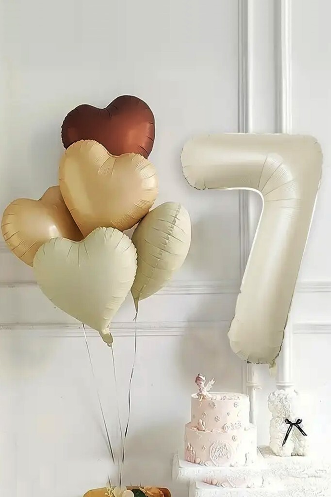Beysüs 7 Yaş Retro Doğum Günü Balon Seti 5 Adet Kalp Balon - 1