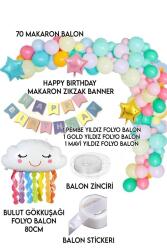 Beysüs 70 Makaron Balon 1 Bulut 3 Yıldız Folyo Balon Parti Gökkuşağı Doğum Günü Renkli Zincir Seti - 2