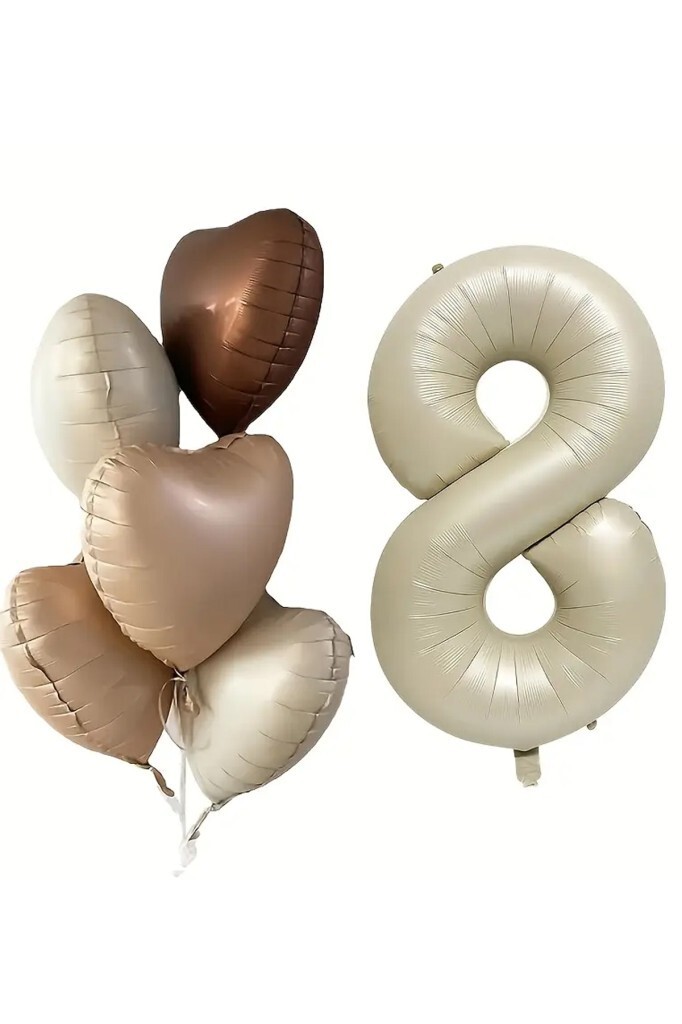 Beysüs 8 Yaş Retro Doğum Günü Balon Seti 5 Adet Kalp Balon - 2