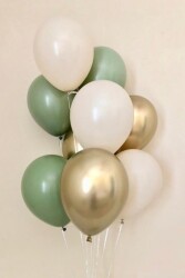 Beysüs 9 Adet Krom Gold Küf Yeşili Ve Pastel Beyaz Renk Balon - Beysüs